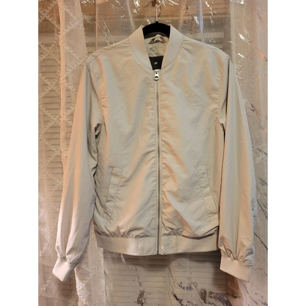 Small H&M Men's Bomber Jacket Coat Y2K Ivory Beige Mall Varsity Newman Preppy